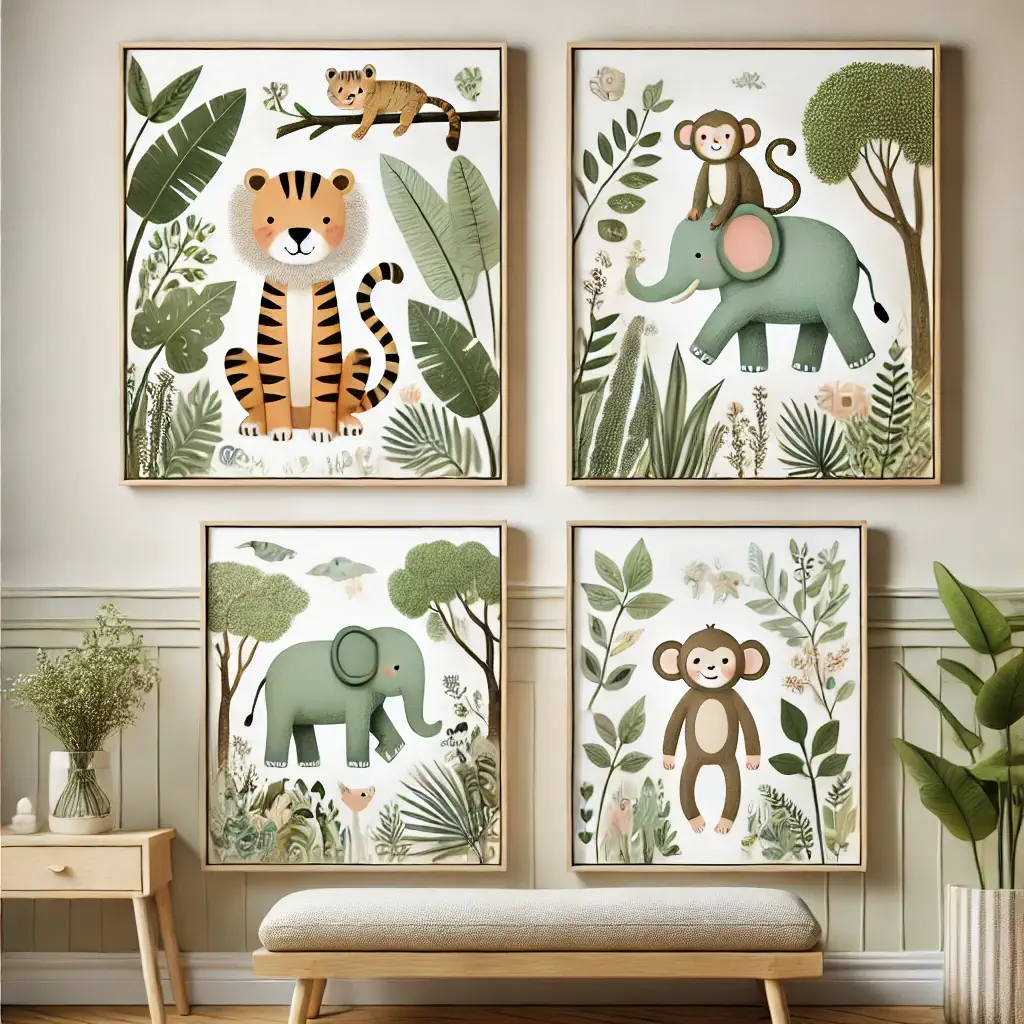 Baby girl nursery ideas - jungle safari savanna wall art