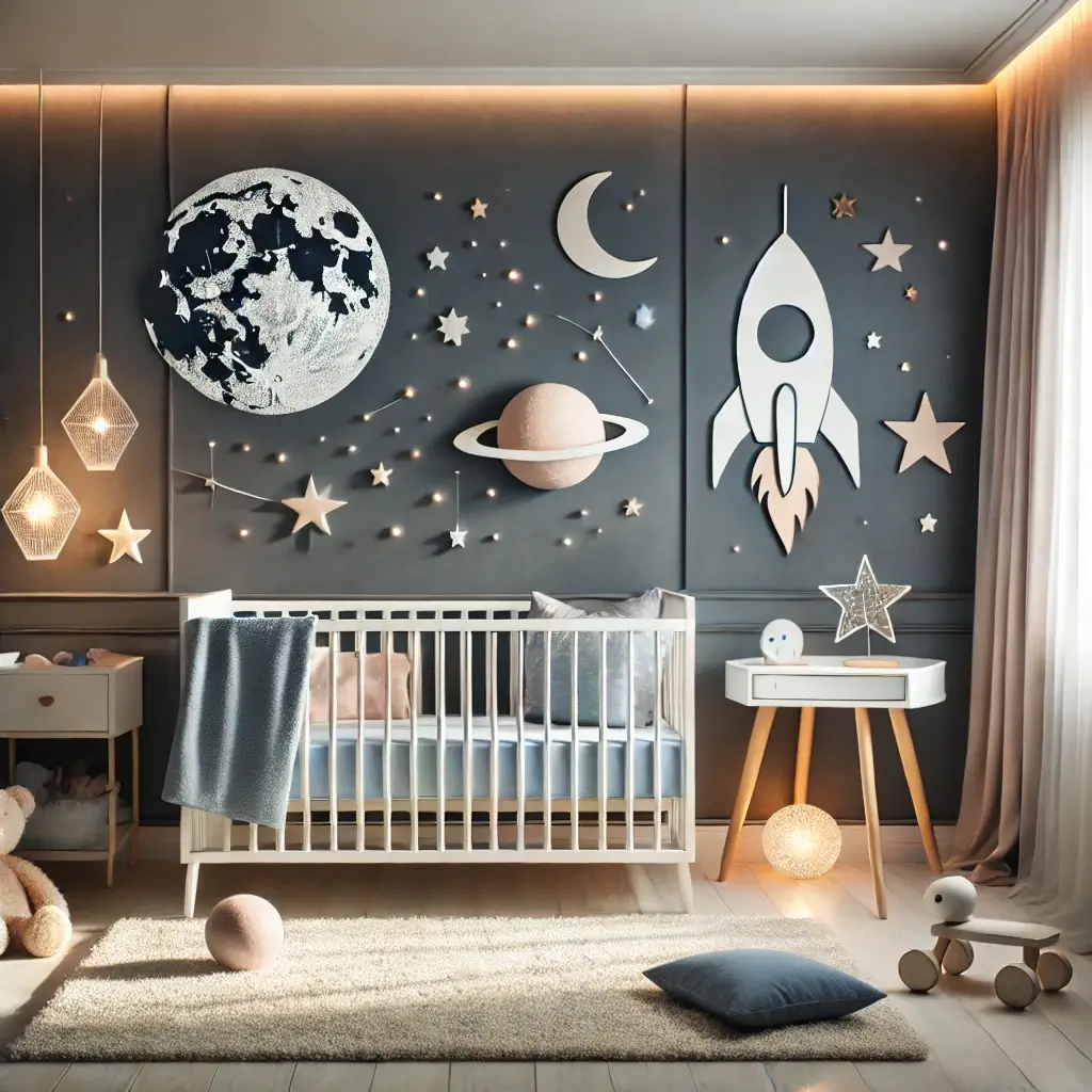 Idées déco chambre bébé garçon - espace spatial décor cosmique